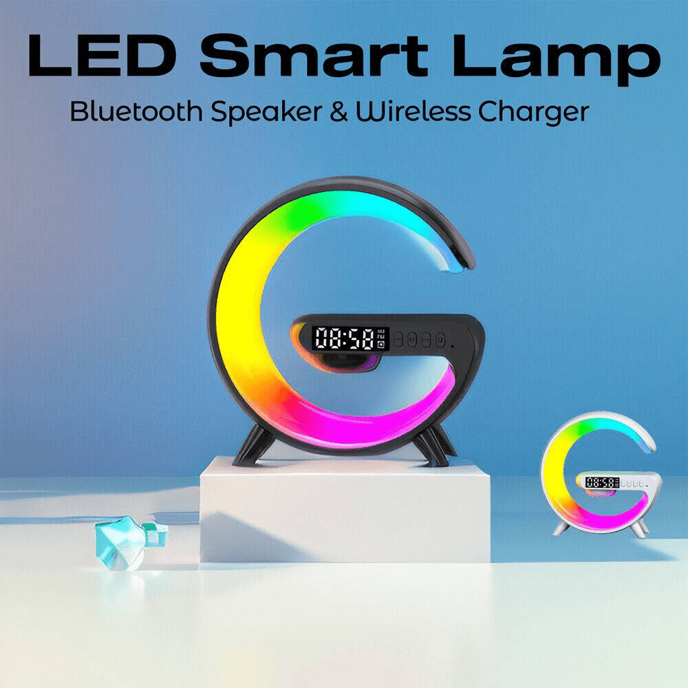 AURAGLOW 5-in-1 Smart Bedside Atmosphere Lamp Fast Wireless Charger, Bluetooth Speaker and Alarm Clock - Techvortex
