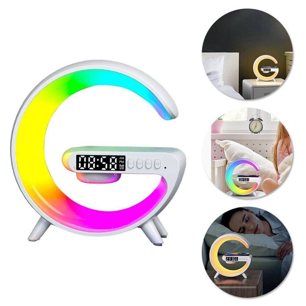 AURAGLOW 5-in-1 Smart Bedside Atmosphere Lamp Fast Wireless Charger, Bluetooth Speaker and Alarm Clock - Techvortex