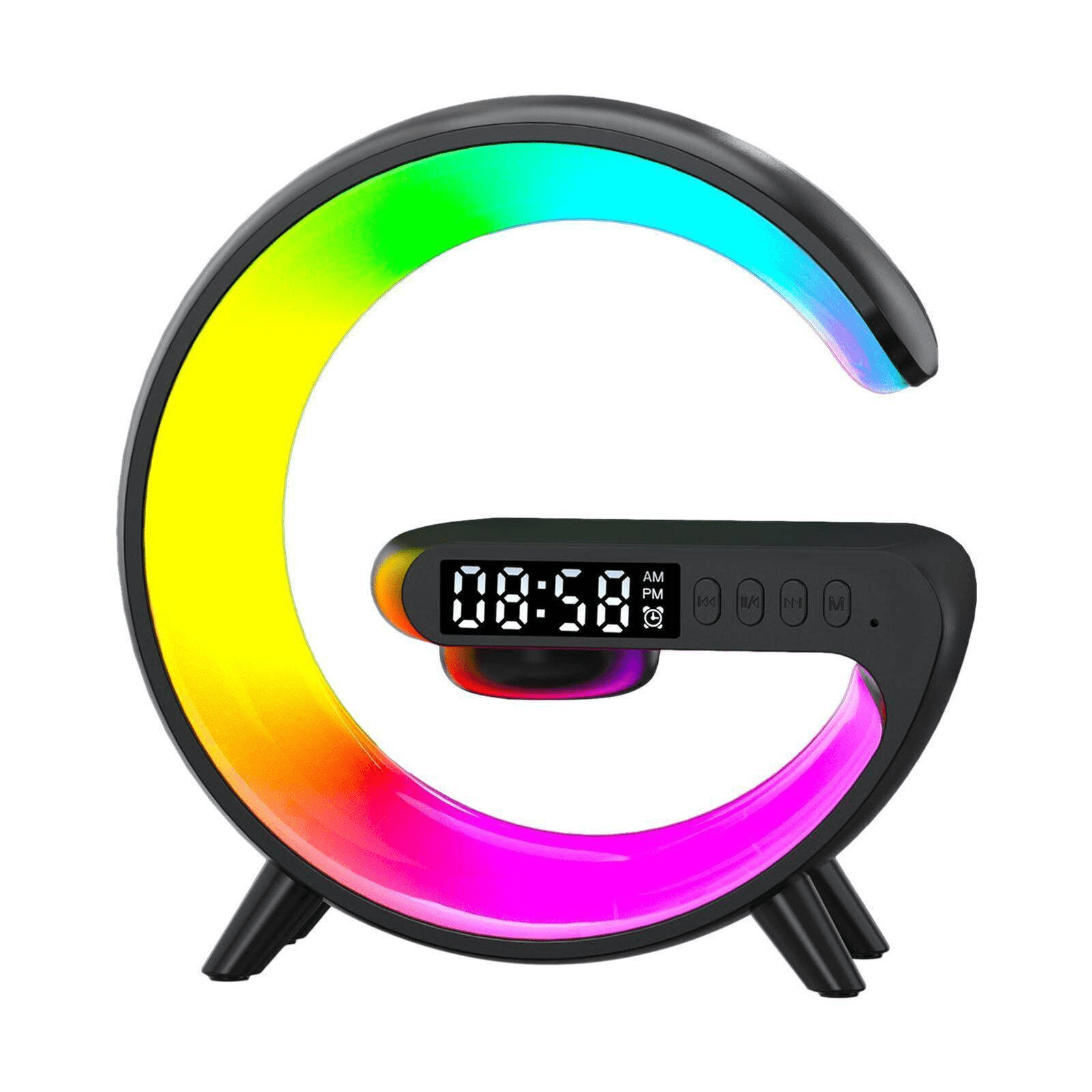 AURAGLOW 5-in-1 Smart Bedside Atmosphere Lamp Fast Wireless Charger, Bluetooth Speaker and Alarm Clock - Techvortex