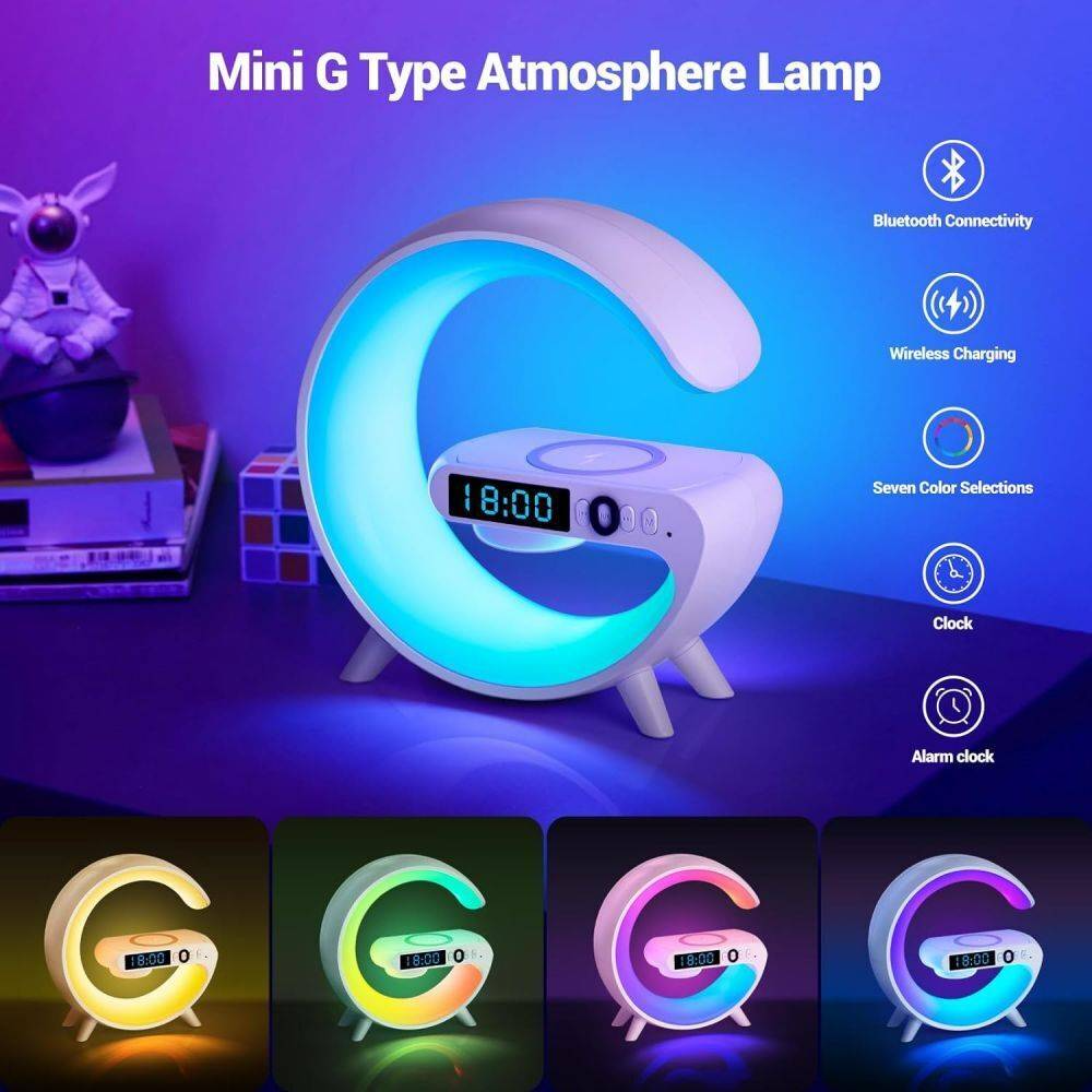 AURAGLOW 5-in-1 Smart Bedside Atmosphere Lamp Fast Wireless Charger, Bluetooth Speaker and Alarm Clock - Techvortex
