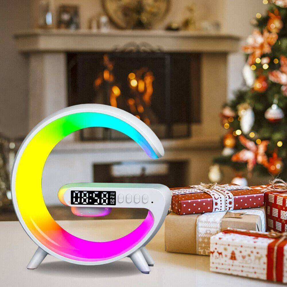 AURAGLOW 5-in-1 Smart Bedside Atmosphere Lamp Fast Wireless Charger, Bluetooth Speaker and Alarm Clock - Techvortex
