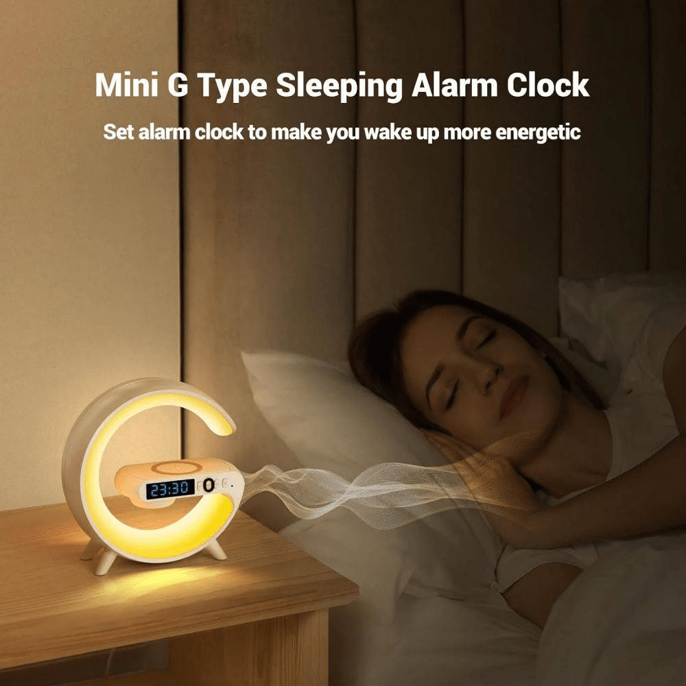 AURAGLOW 5-in-1 Smart Bedside Atmosphere Lamp Fast Wireless Charger, Bluetooth Speaker and Alarm Clock - Techvortex